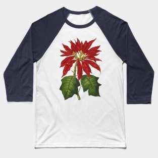 Vintage Christmas Poinsettia Plant Baseball T-Shirt